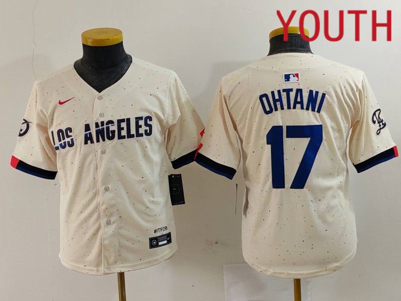 Youth Los Angeles Dodgers 17 Ohtani Cream Fashion Nike Game MLB Jersey style 7015